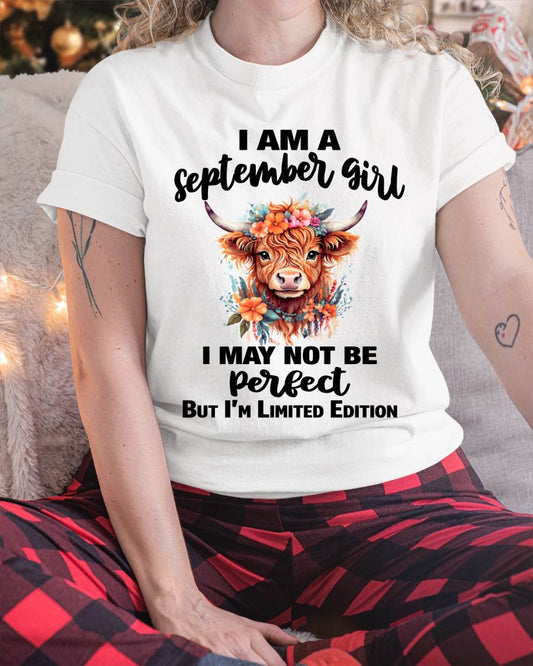 SEPTEMBER GIRL FLORAL HIGHLAND COW TEE - FOR WOMEN - TLEE09 (SKU2607-278-09)