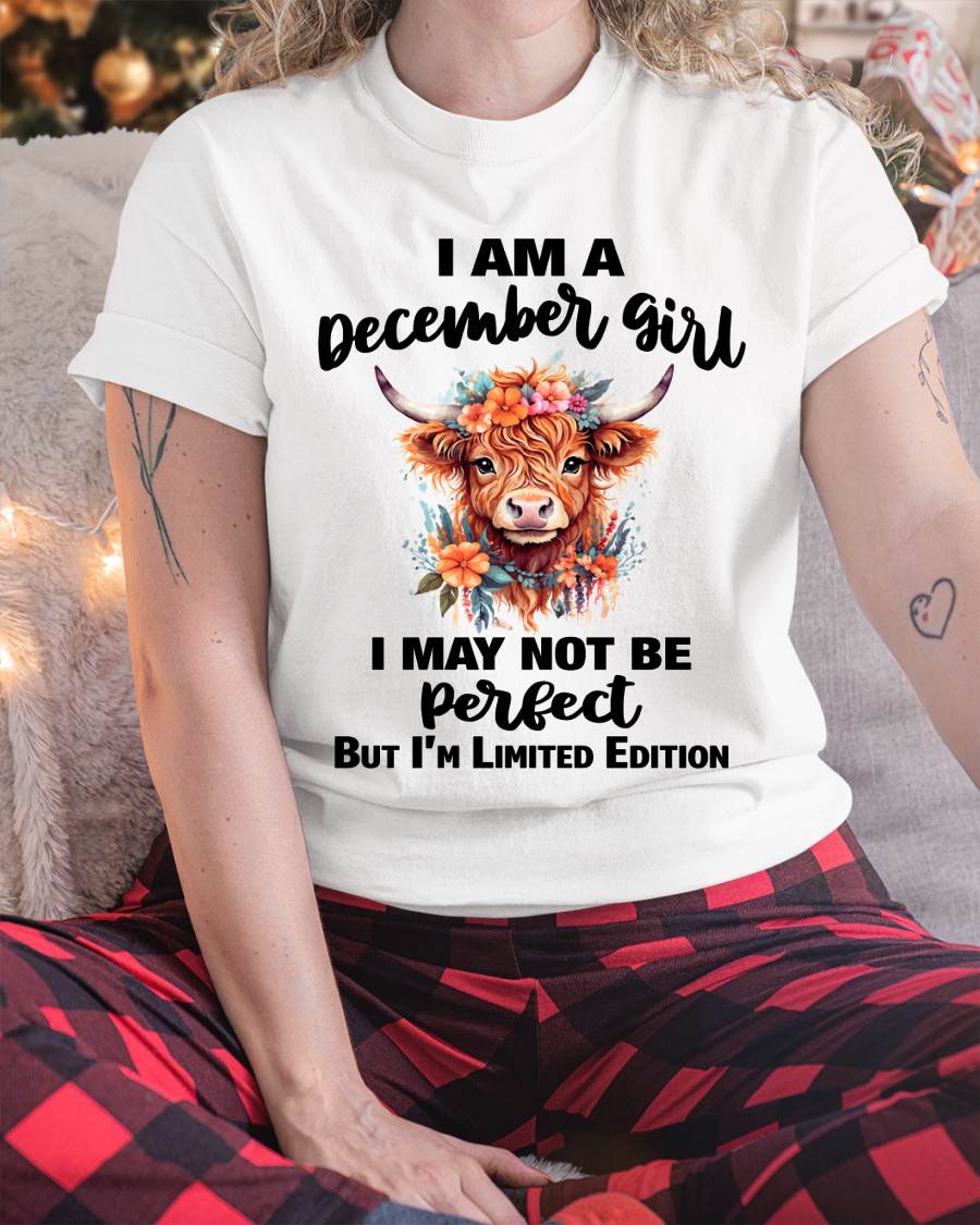 DECEMBER GIRL FLORAL HIGHLAND COW TEE - FOR WOMEN - TLEE12 (SKU2607-278-12)