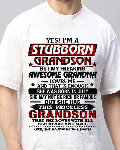 JULY - STUBBORN GRANDSON GRANDMA SHIRT - FROM GRANDMA - TLEE07 (SKU2608-86-07)