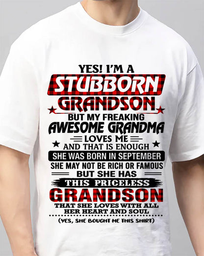SEPTEMBER - STUBBORN GRANDSON GRANDMA SHIRT - FROM GRANDMA - TLEE09 (SKU2608-86-09)
