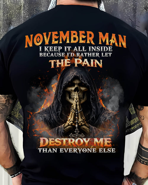 NOVEMBER MAN SKULL SHIRT – I KEEP IT ALL INSIDE DARK GOTHIC T-SHIRT - FOR MAN - TLEE11 (SKU2604-136-11)