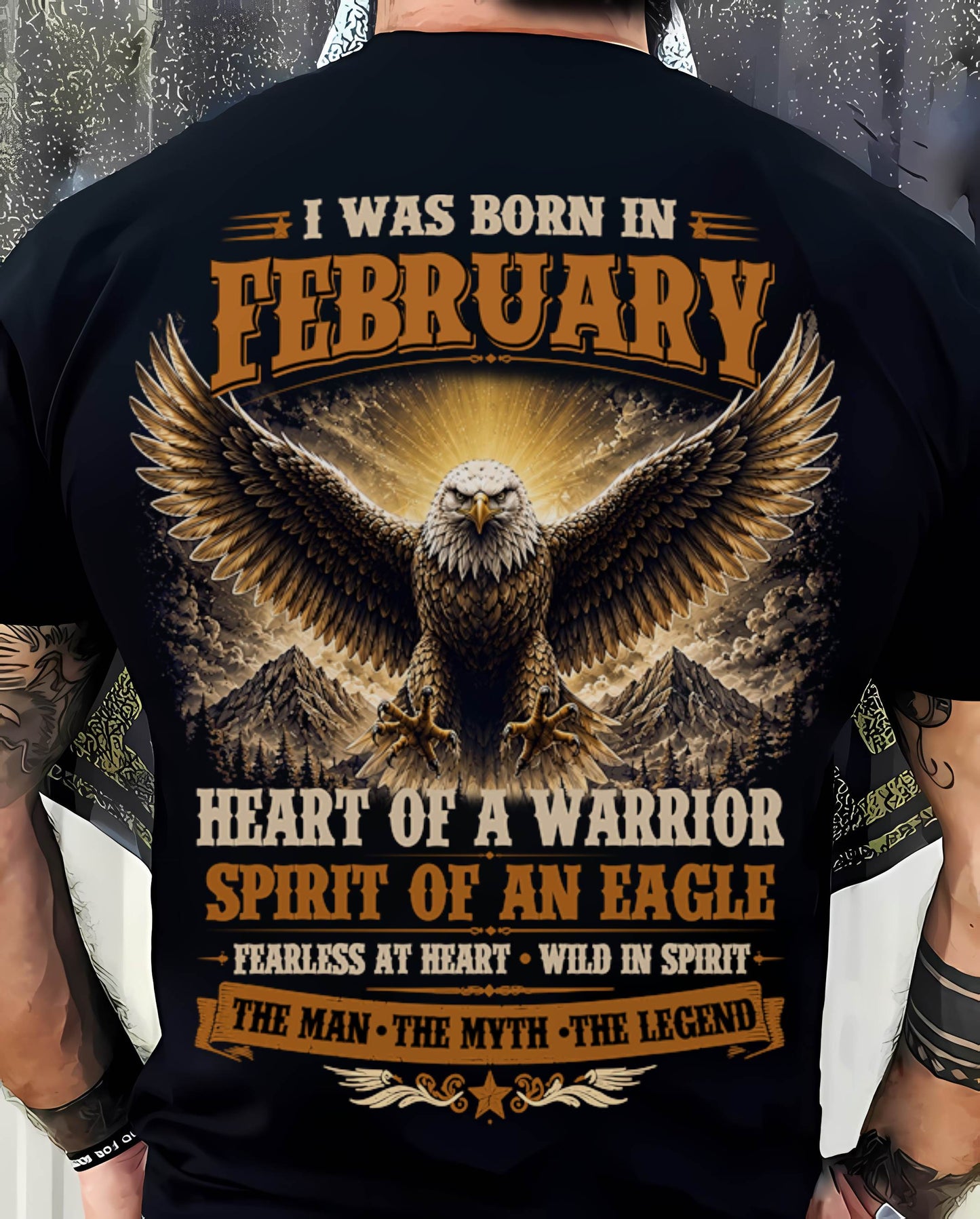 FEBRUARY BORN WARRIOR EAGLE SHIRT DESIGN - FOR MAN - TLEE02 (SKU2605-225-02)