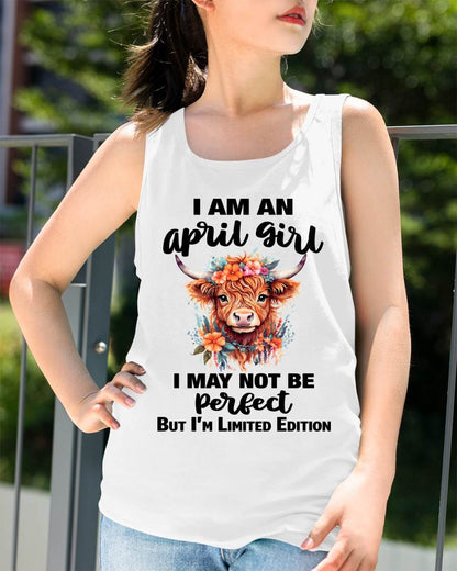 APRIL GIRL FLORAL HIGHLAND COW TEE - FOR WOMEN - TLEE04 (SKU2607-278-04)