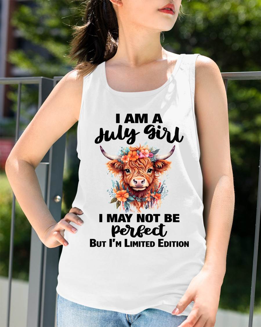 JULY GIRL FLORAL HIGHLAND COW TEE - FOR WOMEN - TLEE07 (SKU2607-278-07)