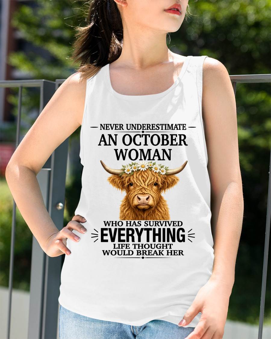 OCTOBER WOMAN HIGHLAND COW SHIRT - FOR WOMEN - TLEE10 (SKU2606-158-10)