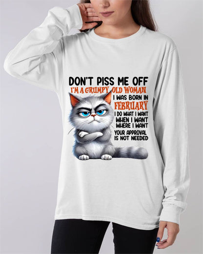 FEBRUARY GRUMPY OLD WOMAN CAT T-SHIRT – FUNNY ATTITUDE SHIRT - FOR WOMEN - TLEE02 (SKU2603-319-02)