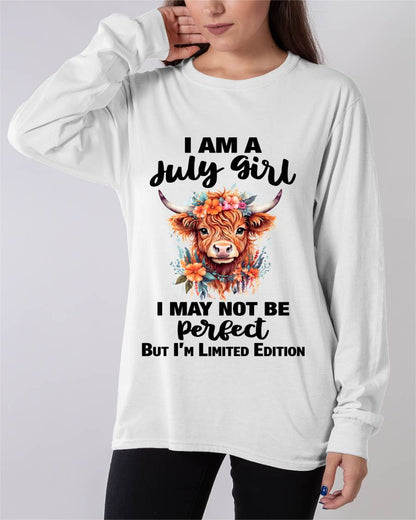 JULY GIRL FLORAL HIGHLAND COW TEE - FOR WOMEN - TLEE07 (SKU2607-278-07)