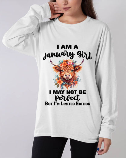JANUARY GIRL FLORAL HIGHLAND COW TEE - FOR WOMEN - TLEE01 (SKU2607-278-01)
