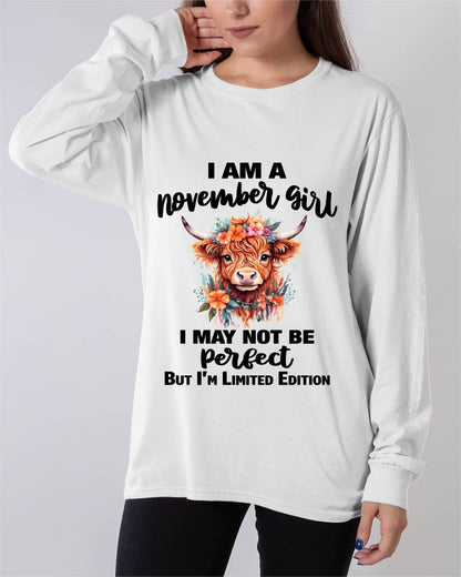 NOVEMBER GIRL FLORAL HIGHLAND COW TEE - FOR WOMEN - TLEE11 (SKU2607-278-11)
