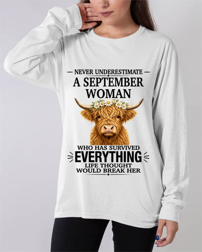 SEPTEMBER WOMAN HIGHLAND COW SHIRT - FOR WOMEN - TLEE09 (SKU2606-158-09)