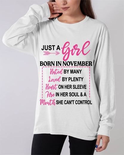 BORN IN NOVEMBER – A GIRL WITH ATTITUDE, HEART, AND A MOUTH SHE CAN’T CONTROL - FOR WOMEN - TLEE11 (SKU2603-363-11)