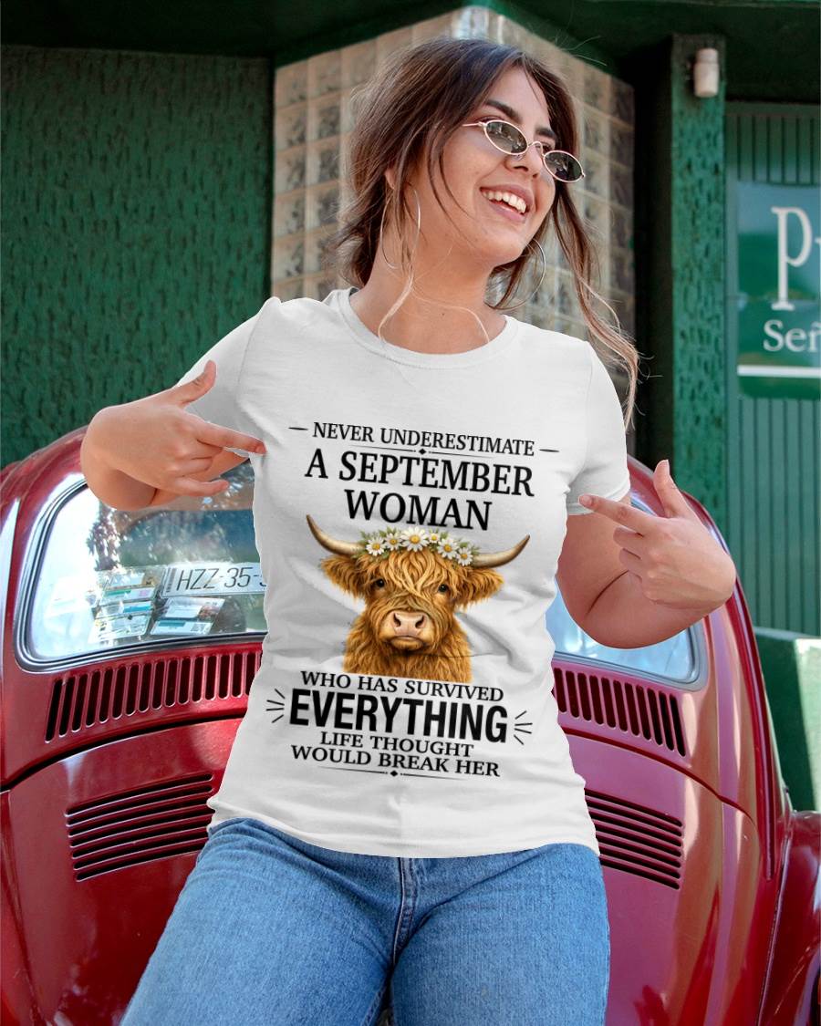 SEPTEMBER WOMAN HIGHLAND COW SHIRT - FOR WOMEN - TLEE09 (SKU2606-158-09)