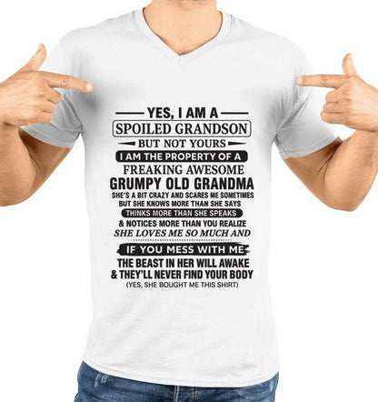 YES, I AM A SPOILED GRANDSON BUT NOT YOURS I AM THE PROPERTY OF A FREAKING AWESOME GRUMPY OLD GRANDMA - FROM GRANDMA - TLEE00 (SKU10-171-00)