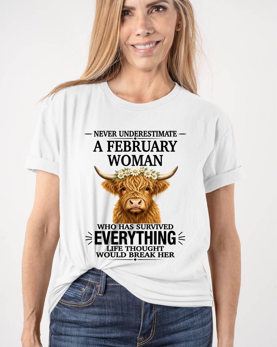FEBRUARY WOMAN HIGHLAND COW SHIRT - FOR WOMEN - TLEE02 (SKU2606-158-02)