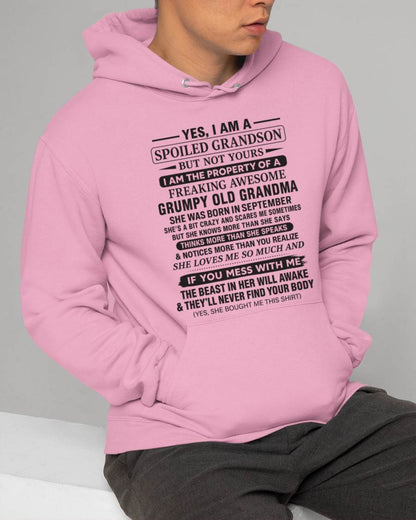 SEPTEMBER - YES, I AM A SPOILED GRANDSON BUT NOT YOURS I AM THE PROPERTY OF A FREAKING AWESOME GRUMPY OLD GRANDMA - FROM GRANDMA - TLEE09 (SKU10-171-09)