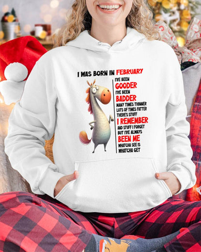 BORN IN FEBRUARY FUNNY SHIRT – GOODER BADDER HUMOR BIRTHDAY TEE - FOR WOMEN - TLEE02 (SKU2603-270-02)