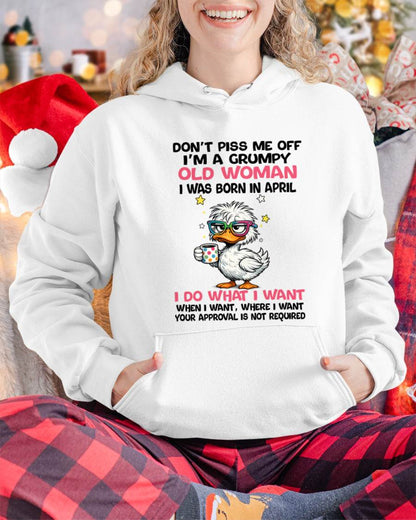 APRIL BORN - FUNNY ATTITUDE DUCK GRUMPY WOMAN T-SHIRT - FOR WOMEN - TLEE04 (SKU2603-238-04)
