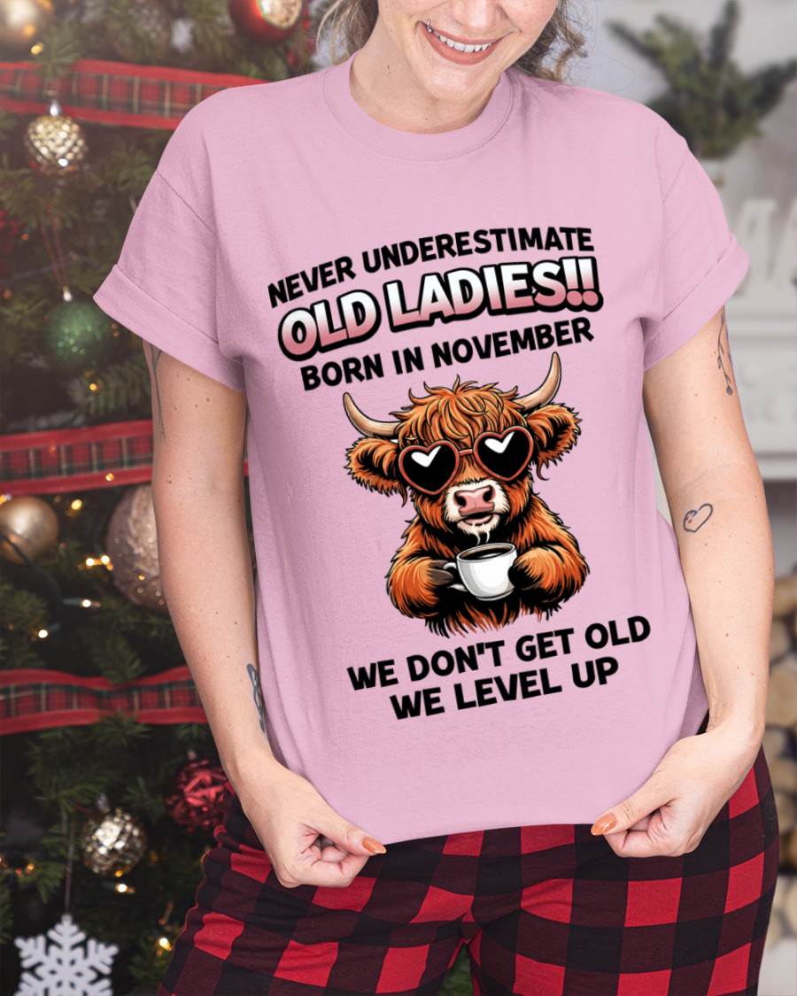 NOVEMBER BORN WOMEN LEVEL UP, NEVER GROW OLD SHIRT - FOR WOMEN - TLEE11 (SKU2606-79-11)