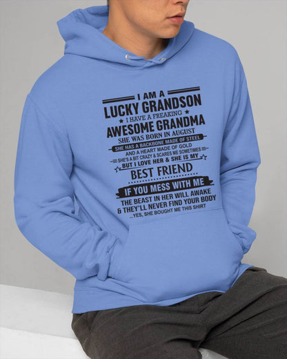 AUGUST - I AM A LUCKY GRANDSON I HAVE A FREAKING AWESOME GRANDMA - FROM GRANDMA - TLEE08 (SKU2603-05-08)