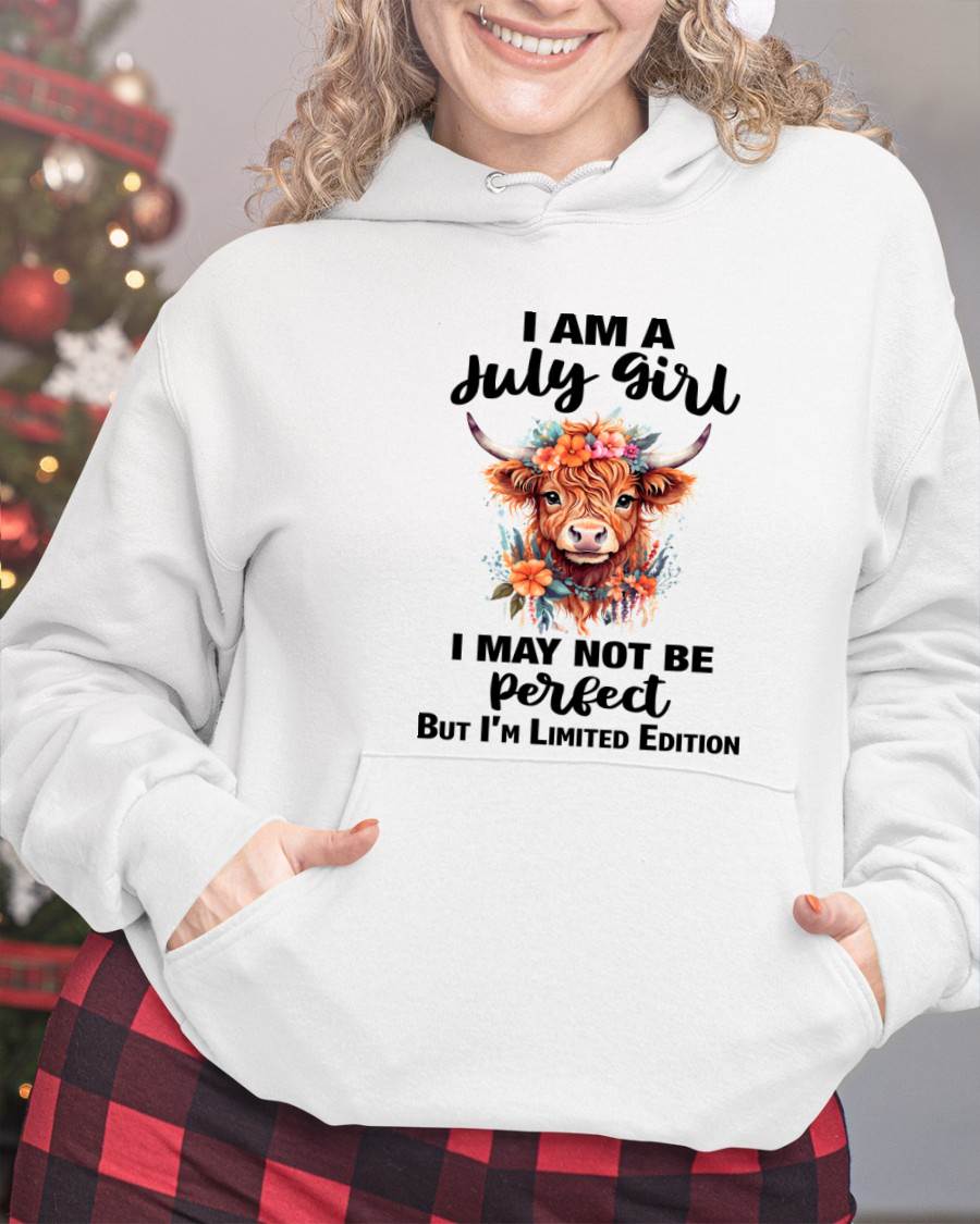 JULY GIRL FLORAL HIGHLAND COW TEE - FOR WOMEN - TLEE07 (SKU2607-278-07)