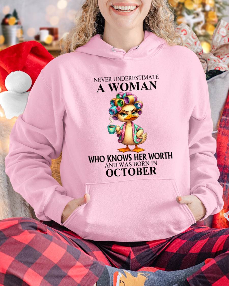 OCTOBER – NEVER UNDERESTIMATE A WOMAN WHO KNOWS HER WORTH - FOR WOMEN - TLEE10 (SKU2604-56-10)