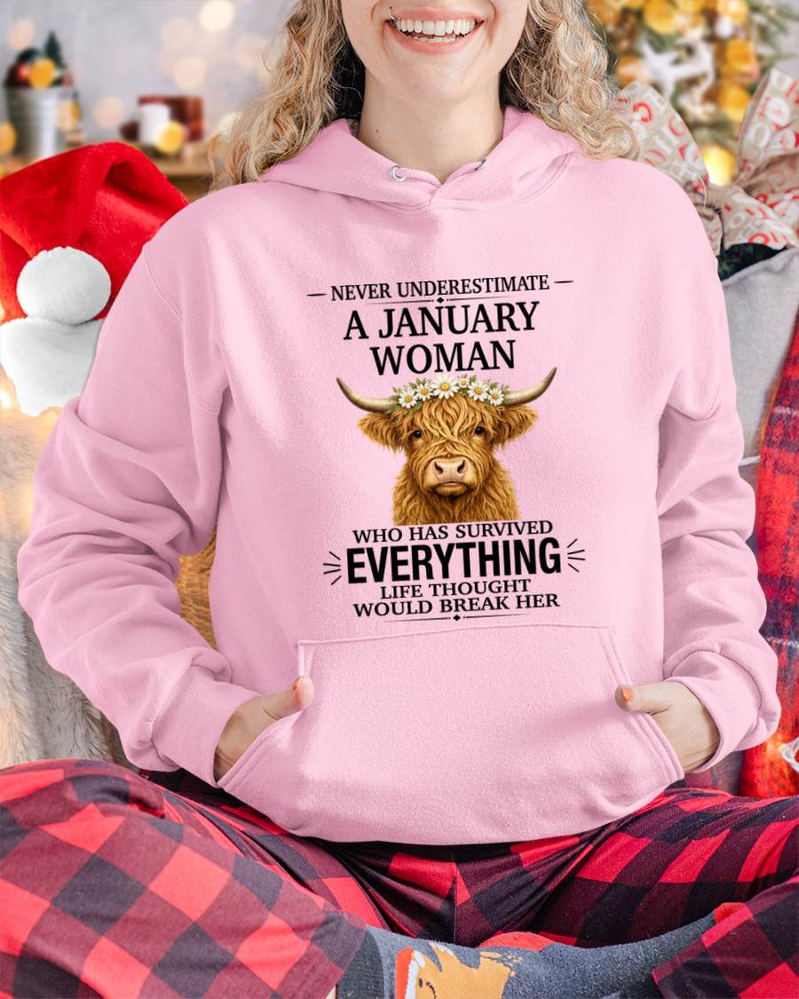 JANUARY WOMAN HIGHLAND COW SHIRT - FOR WOMEN - TLEE01 (SKU2606-158-01)