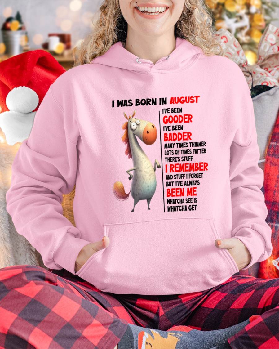 BORN IN AUGUST FUNNY SHIRT – GOODER BADDER HUMOR BIRTHDAY TEE - FOR WOMEN - TLEE08 (SKU2603-270-08)