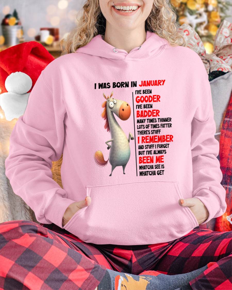 BORN IN JANUARY FUNNY SHIRT – GOODER BADDER HUMOR BIRTHDAY TEE - FOR WOMEN - TLEE01 (SKU2603-270-01)