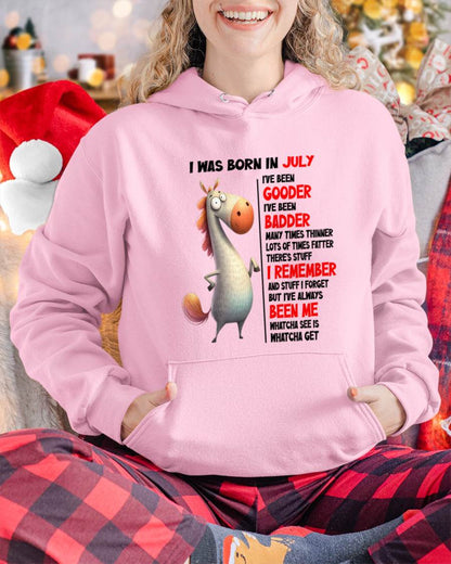 BORN IN JULY FUNNY SHIRT – GOODER BADDER HUMOR BIRTHDAY TEE - FOR WOMEN - TLEE07 (SKU2603-270-07)