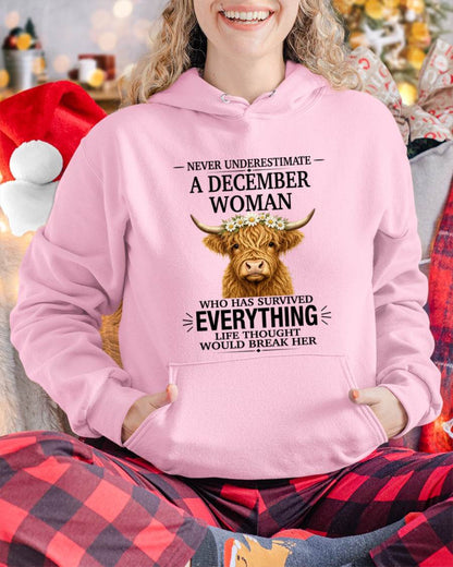 DECEMBER WOMAN HIGHLAND COW SHIRT - FOR WOMEN - TLEE12 (SKU2606-158-12)
