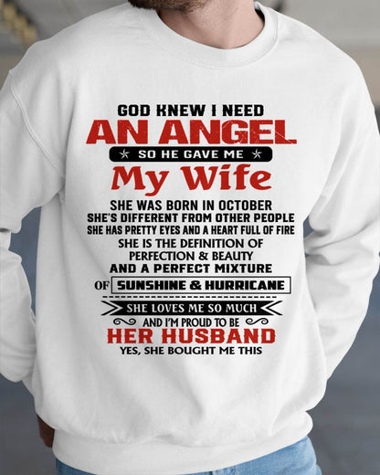OCTOBER - GOD KNEW I NEEDED AN ANGEL SO HE GAVE ME MY WIFE - FROM WIFE - TLEE10 (SKU26T-01-54-10)