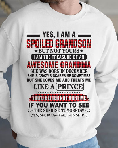 DECEMBER - YES, I AM A SPOILED GRANDSON BUT NOT YOURS I AM THE TREASURE OF AN AWESOME GRANDMA - FROM GRANDMA - TLEE12 (SKU2602-108-12)