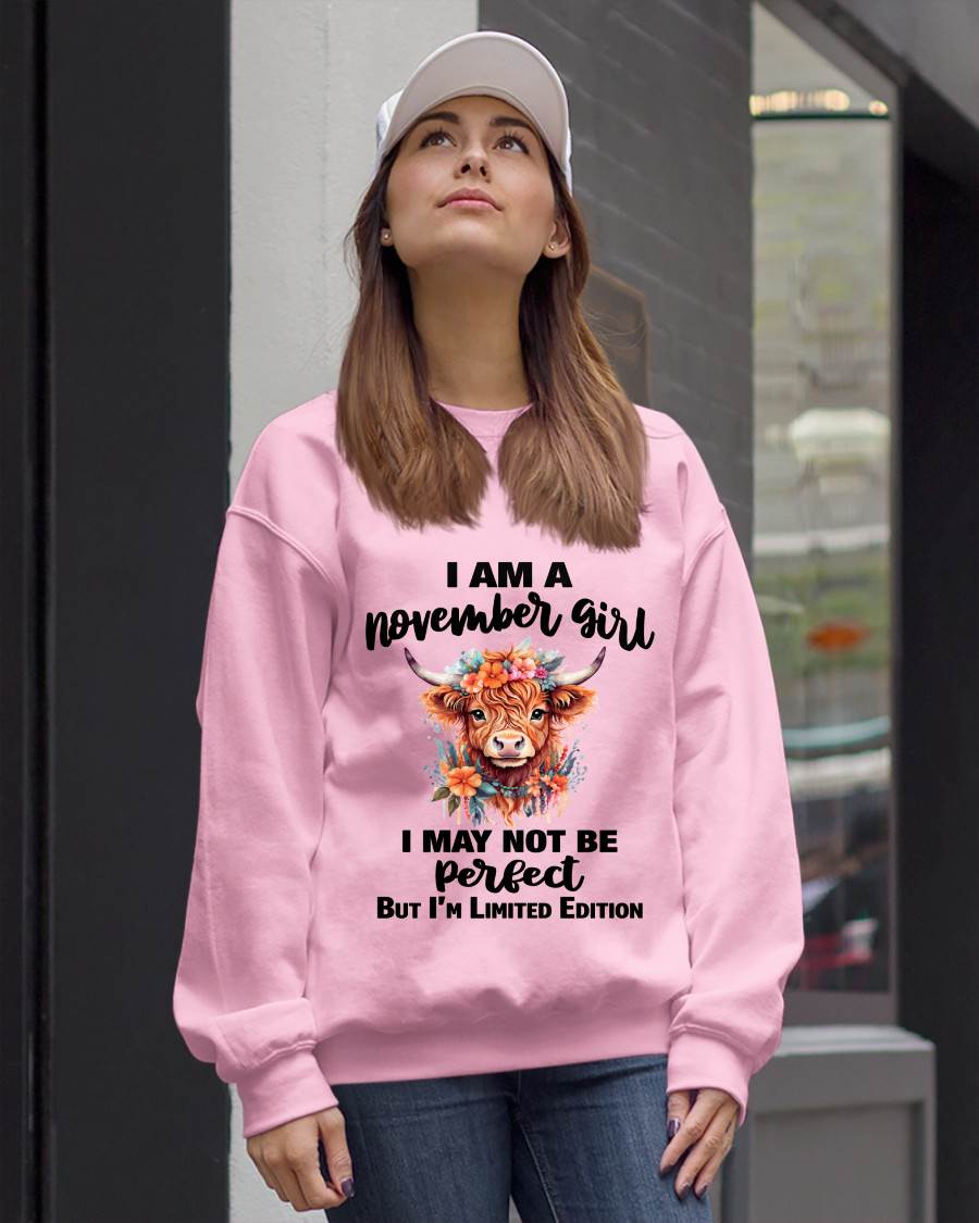 NOVEMBER GIRL FLORAL HIGHLAND COW TEE - FOR WOMEN - TLEE11 (SKU2607-278-11)