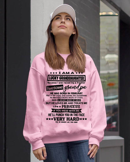 FEBRUARY GRANDPA - LUCKY GRANDDAUGHTER SHIRT RAISED BY AN AWESOME GRANDPA  - FROM GRANDPA - TLEE02 (SKU2603-271-02)