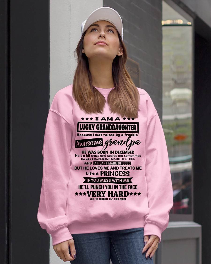 DECEMBER GRANDPA - LUCKY GRANDDAUGHTER SHIRT RAISED BY AN AWESOME GRANDPA - FROM GRANDPA - TLEE12 (SKU2603-271-12)