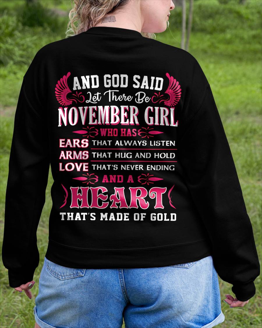 NOVEMBER GIRL – EARS THAT LISTEN ARMS THAT HUG LOVE NEVER ENDING HEART OF GOLD - FOR WOMEN - TLEE11 (SKU09-75-11)