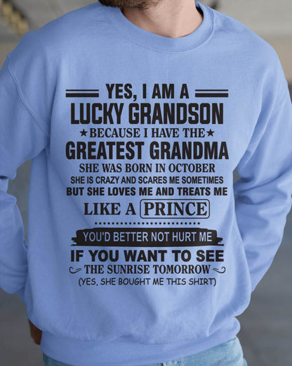 OCTOBER - YES, I AM A LUCKY GRANDSON BECAUSE I HAVE THE GREATEST GRANDMA - FROM GRANDMA - TLEE10 (SKU10-84-10)