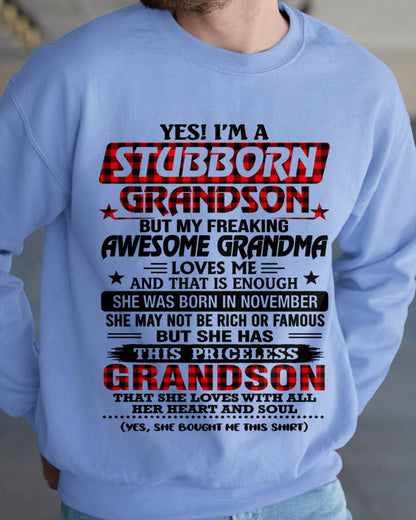 NOVEMBER - STUBBORN GRANDSON GRANDMA SHIRT - FROM GRANDMA - TLEE11 (SKU2608-86-11)