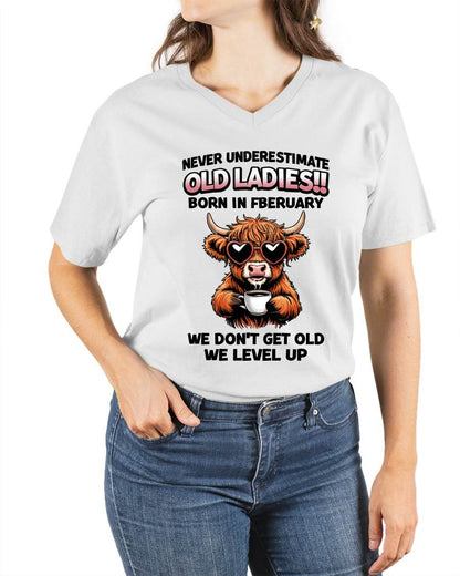 FEBRUARY BORN WOMEN LEVEL UP, NEVER GROW OLD SHIRT - FOR WOMEN - TLEE02 (SKU2606-79-02)
