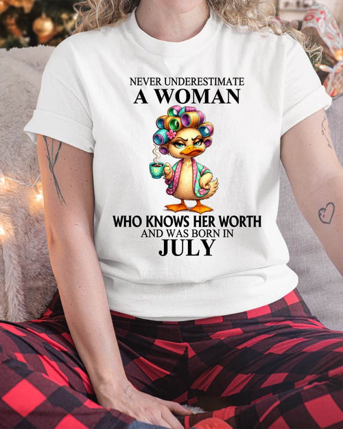 JULY – NEVER UNDERESTIMATE A WOMAN WHO KNOWS HER WORTH - FOR WOMEN - TLEE07 (SKU2604-56-07)