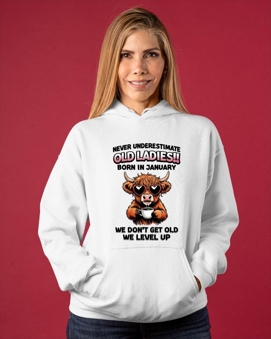 JANUARY BORN WOMEN LEVEL UP, NEVER GROW OLD SHIRT - FOR WOMEN - TLEE01 (SKU2606-79-01)