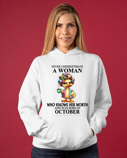 OCTOBER – NEVER UNDERESTIMATE A WOMAN WHO KNOWS HER WORTH - FOR WOMEN - TLEE10 (SKU2604-56-10)