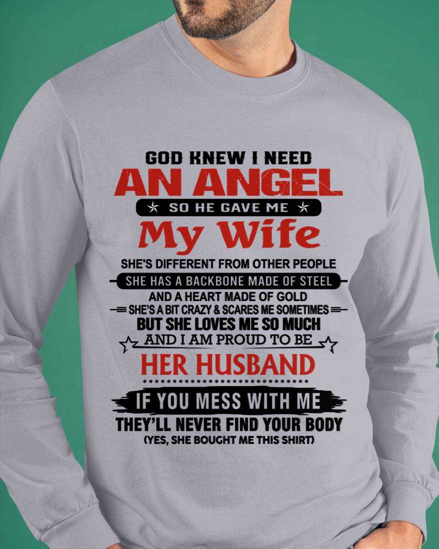 WHEN I NEEDED AN ANGEL, GOD GAVE ME MY WIFE. PROUD TO BE HER HUSBAND - FROM WIFE - TLEE00 (SKU26T-01205-00)