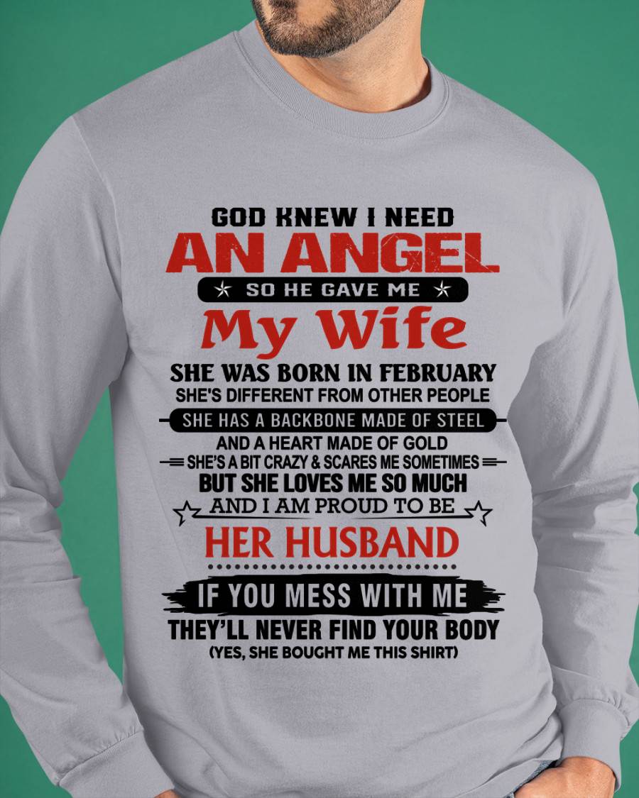 FEBRUARY - WHEN I NEEDED AN ANGEL, GOD GAVE ME MY WIFE. PROUD TO BE HER HUSBAND - FROM WIFE - TLEE02 (SKU26T-01205-02)