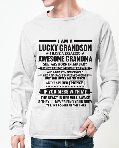 JANUARY - I AM A LUCKY GRANDSON I HAVE A FREAKING AWESOME GRANDMA - FROM GRANDMA - TLEE01 (SKU11-29-01)