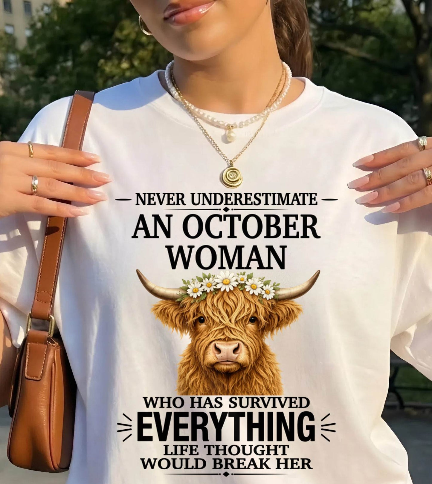 OCTOBER WOMAN HIGHLAND COW SHIRT - FOR WOMEN - TLEE10 (SKU2606-158-10)