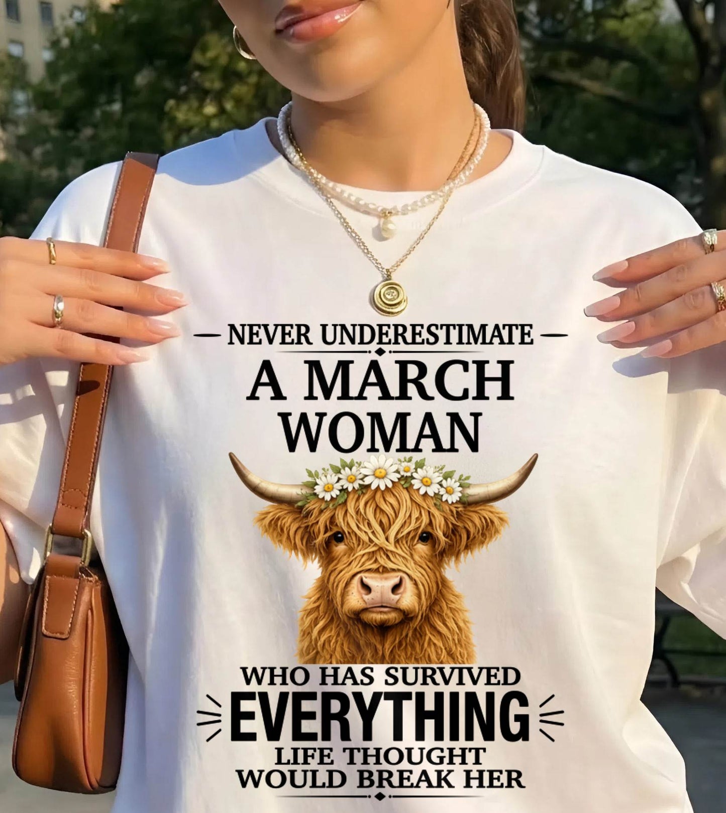 MARCH WOMAN HIGHLAND COW SHIRT - FOR WOMEN - TLEE03 (SKU2606-158-03)