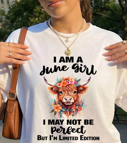 JUNE GIRL FLORAL HIGHLAND COW TEE - FOR WOMEN - TLEE06 (SKU2607-278-06)