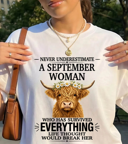 SEPTEMBER WOMAN HIGHLAND COW SHIRT - FOR WOMEN - TLEE09 (SKU2606-158-09)