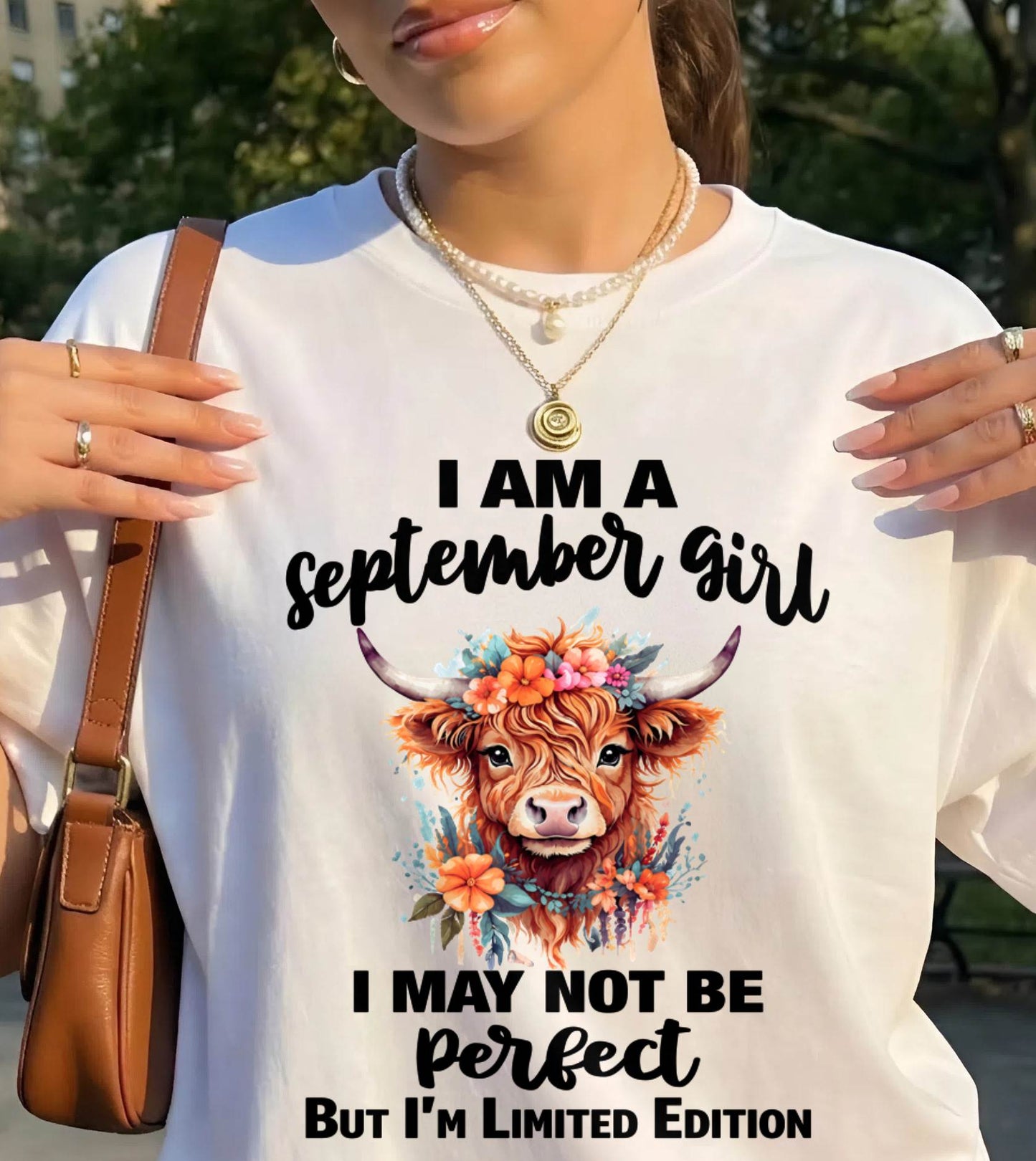 SEPTEMBER GIRL FLORAL HIGHLAND COW TEE - FOR WOMEN - TLEE09 (SKU2607-278-09)